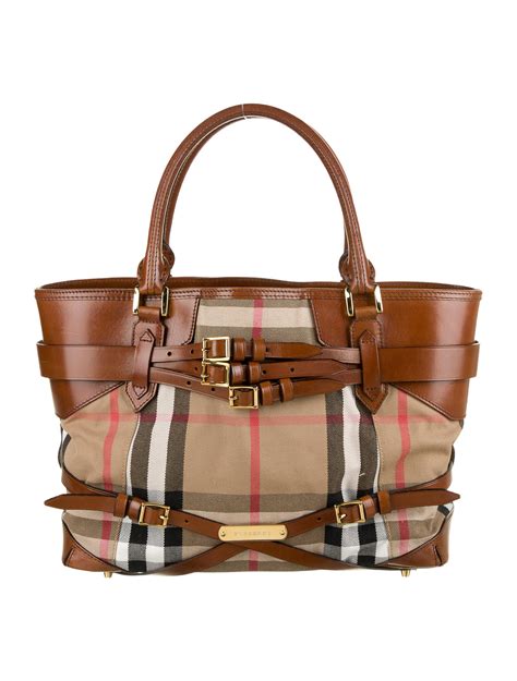 authentic burberry bridle canvas & leather tote|BURBERRY E.